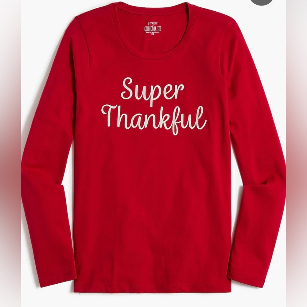J. Crew Collector Tee Red Re-Imagined T-Shirt Size Small Super Thankful